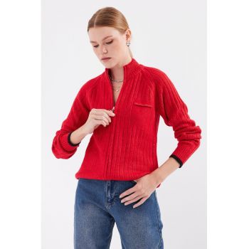 Cardigan cu fermoar si maneci raglan