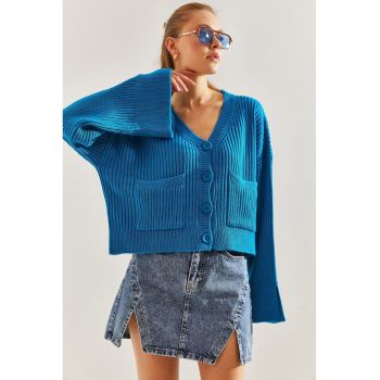 Cardigan supradimensionat cu buzunare aplicate