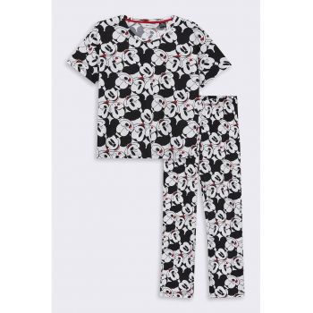 Pijama de bumbac cu imprimeu Mickey Mouse