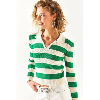 Pulover crop cu guler polo