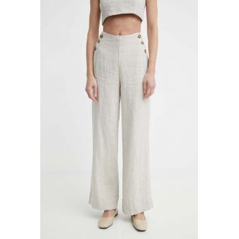 Alohas pantaloni din in culoarea bej, drept, high waist