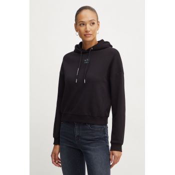 Armani Exchange bluza femei, culoarea negru, cu glugă, cu imprimeu, XW000007 AF10172