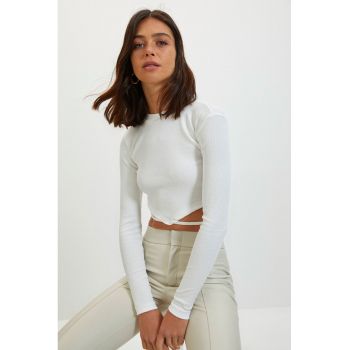 Bluza crop de jerseu cu aspect striat