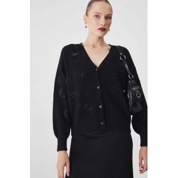 Medicine cardigan din amestec de lana culoarea negru, călduros