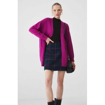 Medicine cardigan din amestec de lana culoarea violet, călduros