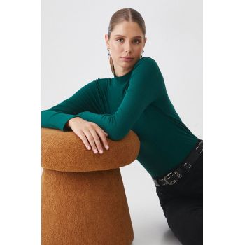 Medicine longsleeve femei, culoarea verde, cu turtleneck