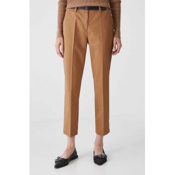 Medicine pantaloni femei, culoarea bej, fason chinos, medium waist