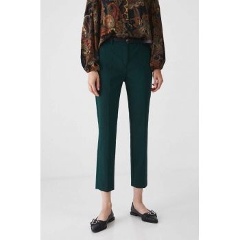 Medicine pantaloni femei, culoarea verde, fason chinos, medium waist