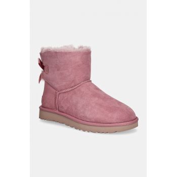 UGG cizme de zapada din piele intoarsa Mini Bailey Bow II culoarea roz, 1016501-DYR