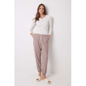 women'secret pantaloni de pijama MIX AND MATCH SUNDAY BRUNCH femei, culoarea maro, 3708452