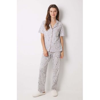 women'secret pijamale de bumbac Snoopy culoarea gri, bumbac, 3138584