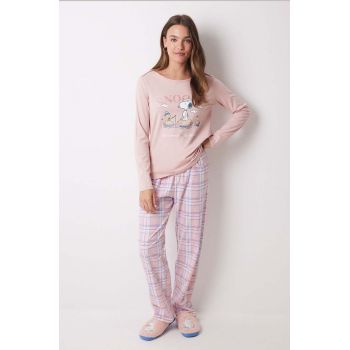 women'secret pijamale de bumbac Snoopy culoarea roz, bumbac, 3138561