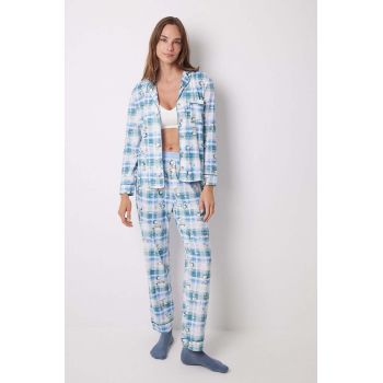 women'secret pijamale de bumbac Snoopy culoarea verde, bumbac, 3138563