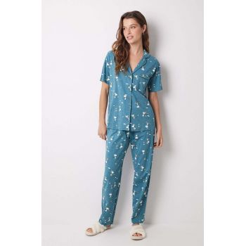 women'secret pijamale de bumbac Snoopy culoarea verde, bumbac, 3138567