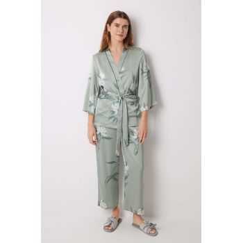 women'secret set de pijamale din 3 piese SENSE 1 AND 2 culoarea verde, satin, 2548211