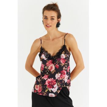 Top cu model floral si bretele ajustabile