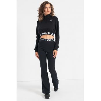 Bluza sport crop cu fermoar scurt si logo