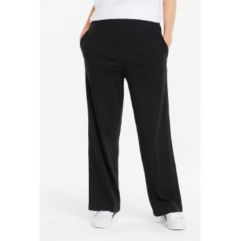 Pantaloni din amestec de bumbac cu aspect striat si croiala ampla