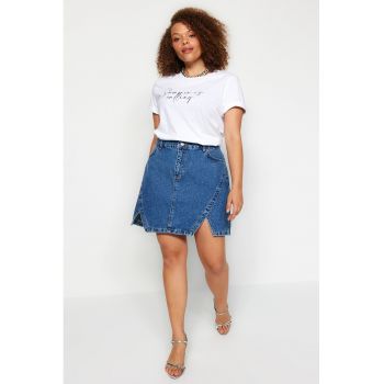 Fusta plus size din denim cu buzunare