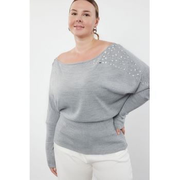 Pulover plus size cu strasuri