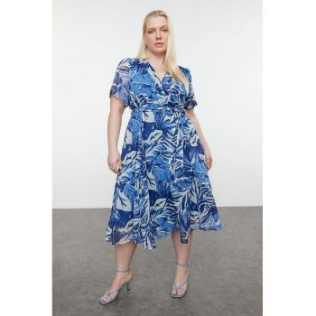 Rochie midi evazata cu model tropical