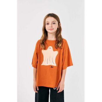 Bobo Choses tricou de bumbac pentru copii Funny Ghost culoarea portocaliu, cu imprimeu, 224AC006