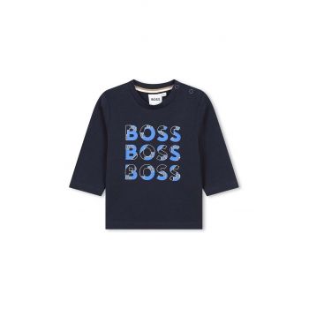 BOSS longsleeve din bumbac pentru bebeluși culoarea albastru marin, cu imprimeu, J51291