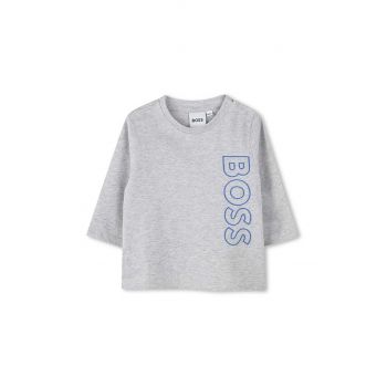 BOSS longsleeve din bumbac pentru bebeluși culoarea gri, cu imprimeu, J51293