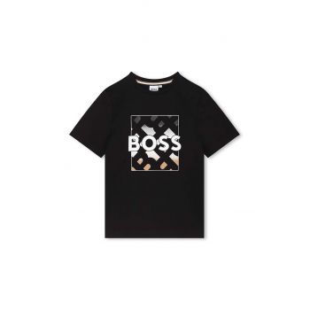 BOSS tricou de bumbac pentru copii culoarea negru, cu imprimeu, J51219