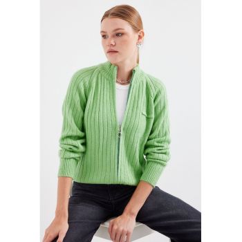 Cardigan cu fermoar si maneci raglan