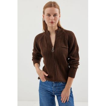 Cardigan cu fermoar si maneci raglan