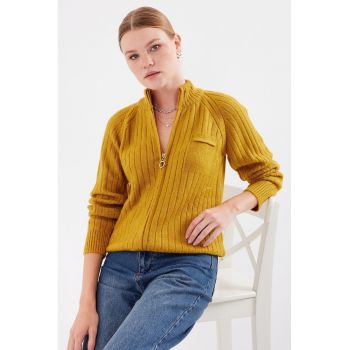 Cardigan cu fermoar si maneci raglan