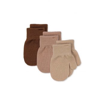 Konges Sløjd manusi cu un amestec de lana pentru copii FILLA MITTENS 3-pack culoarea bej, KS101221