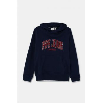 Pepe Jeans hanorac de bumbac pentru copii BAIN HOODIE culoarea albastru marin, cu glugă, cu imprimeu, PB581624