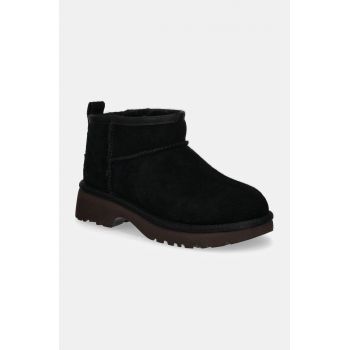 UGG cizme de zapada din piele intoarsa KIDS CLASSIC ULTRA MINI NEW HEIGHTS culoarea negru, 1157732K