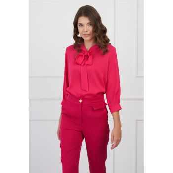 Bluza Ioana fucsia cu funda la guler