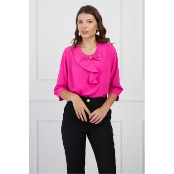 Bluza Ira fucsia cu funda si volan la bust