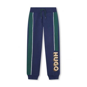 HUGO pantaloni de trening pentru copii culoarea albastru marin, cu imprimeu, G00183