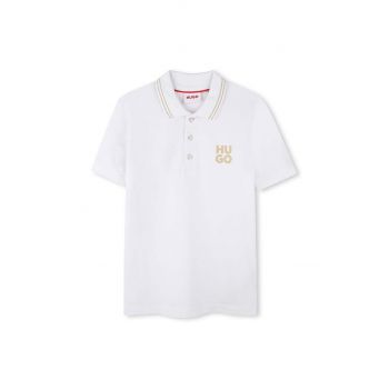 HUGO tricou polo copii culoarea alb, cu imprimeu, G00159