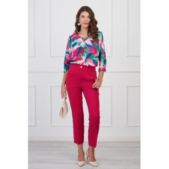 Pantaloni Moze fucsia cu pliuri si buzunare