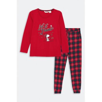 Pijama din bumbac cu imprimeu cu Snoopy