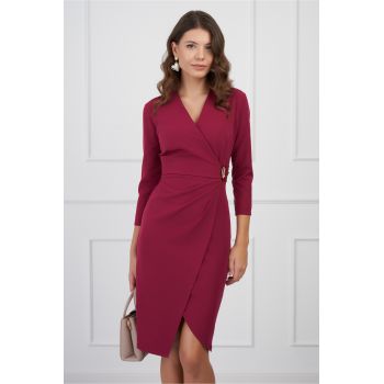 Rochie Daiana bordo cu accesoriu in talie