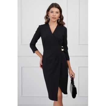 Rochie Daiana neagra cu accesoriu in talie