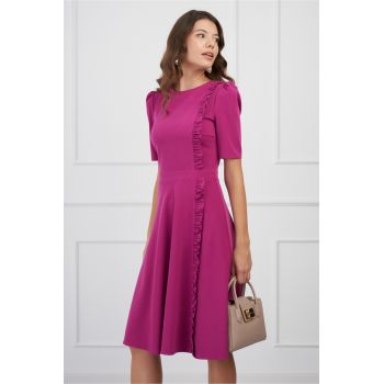 Rochie DY Fashion magenta cu volanas pe o parte