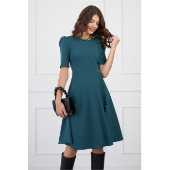 Rochie DY Fashion verde cu volanas pe o parte