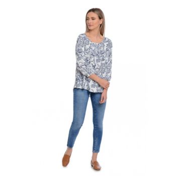 888140569-Bluza Dama - Alb Bleumarin Ampla cu model la reducere