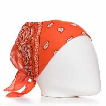 Bandana tip batic patrat cu imprimeu alb pe portocaliu orange