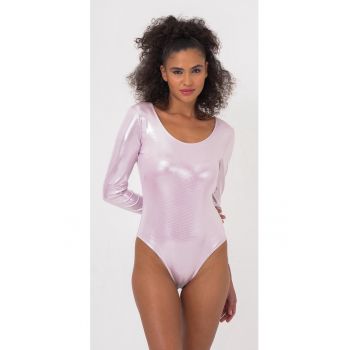 Bluza-body cu decolteu rotund si aspect metalizat