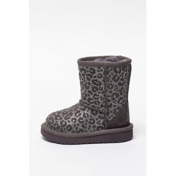 Ghete fara inchidere din piele intoarsa cu animal print stralucitor Classic II