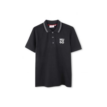 HUGO tricou polo copii culoarea negru, cu imprimeu, G00159